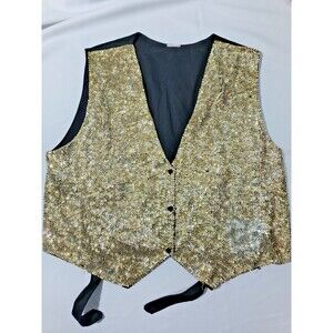 Vintage JC Style Gold Silver Sequin Vest Mens Stage Performance Entertainer